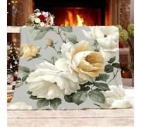 Manta Franela Polar para Sofá y Individual/Doble 140x180 cm Flores Rosas Blancas Tema. Ligera y Multiusos, Mantas Cama Térmica Antipilling Gris Claro para Dormitorio Sofá Viajar Toda Estación