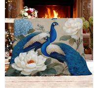 Manta Franela Polar para Sofá y Individual/Doble 140x180 cm Pintura Flores Y PáJaros De Estilo Chino Ligera y Multiusos, Mantas Cama Térmica Antipilling Gris para Dormitorio Sofá Viajar Toda Estación