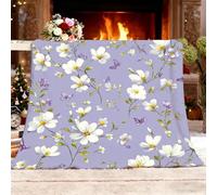 Manta Franela Polar para Sofá y Individual/Doble 150x200 cm Romance Pastoral Flores Mariposas. Ligera y Multiusos, Mantas Cama Térmica Antipilling PúRpura para Dormitorio Sofá Viajar Toda Estación