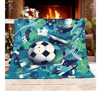 Manta Franela Polar para Sofá y Individual/Doble 180x200 cm Elementos DináMicos del FúTbol Ligera y Multiusos, Mantas Cama Térmica Antipilling Azul para Dormitorio Sofá Viajar Toda Estación