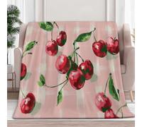 Manta genérica de franela de frutas y más especialmente cerezas, 150 x 200 cm, mantas de forro polar de microfibra polar todas las estaciones para viajar, cama, sofá y niños, adultos, rosa