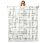 Manta geométrica de cuadrículas cuadradas, manta de forro polar de estilo moderno y simple para decoración de habitación de niños y niñas, manta de sherpa a cuadros verdes y blancos para silla/sofá