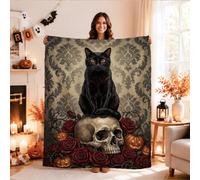 Manta gótica con cita de Halloween con gato y calavera de 40 x 50 pulgadas