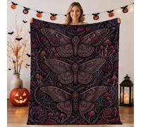 Manta gótica de Halloween con temática mística de polilla y rosa, 50 x 60