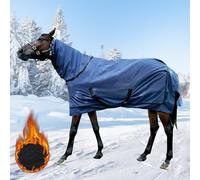 Manta impermeable para la participación de caballos, peso pesado de invierno (relleno de 400 g) con cubierta para el cuello, sábana de lluvia de caballos, azul - 78 pulgadas