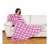 Manta Individual de Forro Polar Snuggie con Mangas para Adultos, diseño de Lunares, Color Rosa