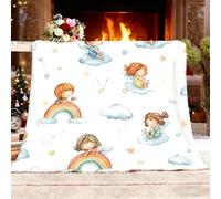 Manta Infantil de Sedalina Estampada 130x150 cm Chica ArcoíRis De Dibujos Animados Sherpa a Manta Sofá Suave, Cálida y Ligera Camping Blanket Blanco Siesta Mantas Proporciona Confort 100% Franela