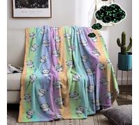Manta luminosa de cuadros para niños, manta de unicornio fosforescente, manta cálida franela con estrellas y diseños de pony para niños, niñas (Panda, 130 x 150 cm)