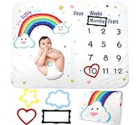 Manta mensual de bebé para recién nacidos,niño y niña manta suave y gruesa,diseño de estrellas de las nubes del arco iris,4 marcos de fieltro de colores,para el crecimiento de la edad(40 x50 pulgada)
