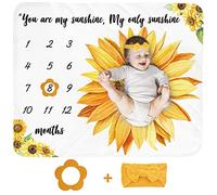 Manta mensual para bebé con diseño de girasol, para recién nacido, regalo de ducha personalizado, decoración de guardería floral, fondo de fotografía con marco de diadema, grande, 137 x 106 cm