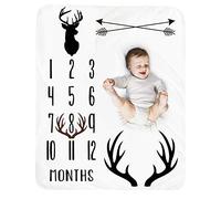 Manta mensual para bebé - Deer recién nacido, manta de mes neutro, regalo de ducha, decoración de guardería, fondo de fotografía con marco grande 137 x 106 cm