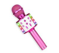 MANTA MIC21-PKL - Micrófono de karaoke con altavoz Bluetooth de 5 W y retroiluminación LED, funciones FX y modulación de voz, efecto eco, batería integrada, color rosa