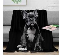 Manta mullida con estampado 3D de bulldog francés, ultrasuave, cálida, color blanco y negro, resistente a las arrugas, lavable a máquina, para campistas, viajeros, familias, 50 x 60 pulgadas (127 x