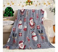 Manta mullida Que Brilla en la Oscuridad 130x150 cm, Manta con Estampado navideño Que Brilla en la Oscuridad, Papá Noel, Renos, árbol de Navidad, Manta para sofá para niñas y niños (I, 130x150cm)