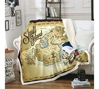 Manta náutica Vintage para niños, niños, Adolescentes, Mapa del Tesoro Pirata, Manta de Forro Polar, diseño de Calavera Isla de cráneo, Manta de Sherpa, decoración de la habitación,