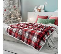 Manta navide?a a cuadros PAVILIA | Manta de franela de forro polar sherpa | Manta c?lida de microfibra a cuadros navide?os para sof? | 152 x 203 cm