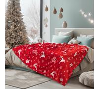 Manta navide a premium PAVILIA de sherpa | Regalo navide o de felpa polar, c lida, acogedora y reversible, de microfibra | Reno rojo - 152 x 203