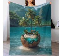 Manta navideña Coconut Island Paradise, cálida y Extra Suave, Ideal para la Cama de tu Pareja, Esposo, Esposa, Mujer y Hombre, 127 x 152 cm.