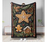 Manta navideña con temática de pan de jengibre, diseño de galletas festivas marrones, manta decorativa de invierno, manta acogedora de forro polar suave para sofá, cama, todas las estaciones, 50 x 60