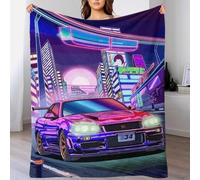 Manta navideña de Forro Polar con diseño de Ciudad de neón y Coche Deportivo, cálida y Personalizada, para sofá o Cama, para tu Pareja, Marido o Esposa, 180 x 200 cm.