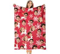 Manta Navideña Personalizada con Impresión de Rostro Humano - Suave y Cómoda Frazada de Franela para Decoración Festiva - Cálida Cobija Peluda como Regalo Invernal para Fiestas,Cama y Sala de Estar