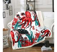 Manta Ocean Sherpa para niños y niñas con diseño de Tortuga Marina, Manta de Pulpo de Peces Marinos, Manta de Felpa con Estampado de Animales Marinos, Manta de Felpa para decoración de habitación de
