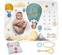 Manta para bebé | Esterilla de fotos mensual para recién nacido niño o niña, unisex | Tema de globo | Regalo personalizado de baby shower para nuevas madres | Alfombrilla de edad | Suave y cómoda