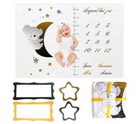 Manta para bebé | Luna, Estrellas, Koala | Alfombra de seguimiento mensual | Photo Eveil | Niño, niña, mixta, unisex | Regalo de nacimiento original para padres | Suave, cómoda | 120 x 100 cm