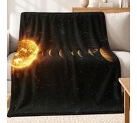 Manta para Cama Planetas en el Sistema Solar 100 x 130 cm con Estampado 3D, Franela Suave, Ligera y Transpirable Azul Negro para Sofá y Todas Las Estaciones