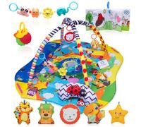 LIONELO Anika 2en1 Gimansio de Actividades 4 juguetes colgantes sonajeros 2 arcos Manta juegos bebé Función de parque de juegos Almohada de apoyo para bebe Educativa Azul-Amarillo
