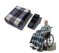 Manta para silla de ruedas con arnés antideslizante ajustable, forro polar de franela, se convierte en bufanda y poncho, funda ligera y cálida para el cuidado diario de ancianos y adultos, gris y azul