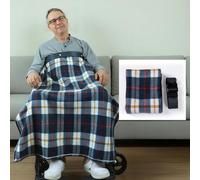 Manta para silla de ruedas con arnés, manta de invierno ligera con forro de franela, ajustable antideslizante, convertible en bufanda/poncho, para ancianos y adultos, cuidado diario, gris y azul