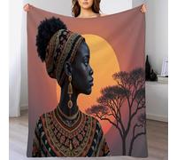 Manta Para Sofá 100X130Cm Mujer Al Atardecer Tribus Africanas Naranja Negro,Manta Para Cama De Franela,Manta Polar Microfibra Extra Suave,Manta Cubre Sofá Para Niños Y Adultos,Hogar Oficina Viaje