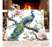 Manta para Sofa Cama de Franela Esponjoso 130x150 cm Blanco Manta Polar de Microfibre Transpirable Cálida, Tema de Pavo Real En Acuarela Suave y Acogedora Frazada de Regalo para Mujer y Infantil