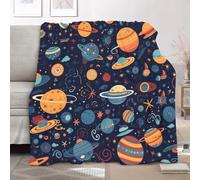 Manta para Sofa Cama de Franela Esponjoso 180x200 cm Caricatura Espacio Planeta Planeta Manta Polar de Microfibre Transpirable Cálida, Azul Oscuro Suave y Acogedora Frazada de Regalo