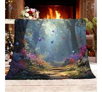 Manta para sofá Cama Todas Las Estaciones 150x200 cm Cuentos De Hadas Bosques Mariposas. Cálida, Transpirable y Suave; Antiestática,Polar Viajes Verde Resistente al Color y sin Pelusas Manta Regalo