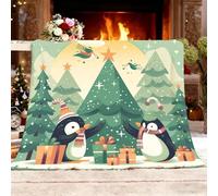 Manta para sofá Cama Todas Las Estaciones 150x200 cm Tema De PingüInos NavideñOs Cálida, Transpirable y Suave; Antiestática,Polar Viajes Verde Resistente al Color y sin Pelusas Manta Regalo