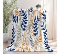 Manta para Sofá, Manta para Cama Suave, William Morris Hojas Azules Flores Naranjas Franela Polar Cálida con Color Azul cálido Acogedora y Ligera para Todas Estaciones 220 x 240 cm