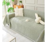 Manta para sofá nórdica de chenilla en color liso, antideslizante y resistente a los arañazos de los gatos. Funda protectora para sofá en forma de L con borlas. (Size:180x150cm,Color:Grass green)