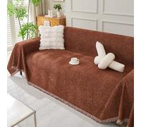 Manta para sofá nórdica de chenilla en color liso, antideslizante y resistente a los arañazos de los gatos. Funda protectora para sofá en forma de L con borlas. (Size:180x300cm,Color:Marrón café)