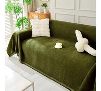 Manta para sofá nórdica de chenilla en color liso, antideslizante y resistente a los arañazos de los gatos. Funda protectora para sofá en forma de L con borlas. (Size:180x130cm,Color:Verde aguacate)