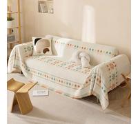 Manta para sofá y sillón, borlas tejidas de color beige suave, versátil, perfecta para sofás y mucho más