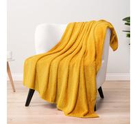 Manta PAVILIA color amarillo mostaza para sofα cama, suave forro polar para sofα o sillσn, con textura de gofre, acogedora, cαlida y ligera, para