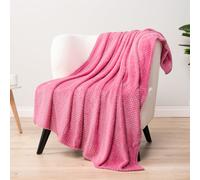 Manta PAVILIA rosa intenso para sofα cama, suave manta de forro polar para sofα o silla, con textura de gofre, acogedora, cαlida y ligera, para t