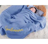 Manta personalizada, bordada a mano con nombre, mantas de punto grueso para recién nacidos, 40 x 30 pulgadas, patrones de bordado suave, regalos para niños y niñas, color azul