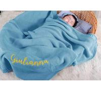 Manta personalizada bordada a mano, punto grueso, 40 x 30 pulgadas, patrones bordados de manta suave para recién nacido, regalos de bebé para niño/niña (azul lago)