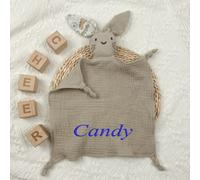 Manta personalizada con diseño de conejo insular para niños y niñas, nombre bordado personalizado, manta de seguridad de muselina de algodón orgánico para bebés, toalla suave y transpirable para