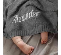 Manta personalizada de punto suave para bebé con nombre bordado, manta con nombre personalizado para baby showers, recién nacidos, guarderías, manta de cochecito, manta de asiento de coche (gris, 80 x