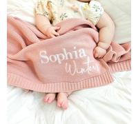 Manta personalizada de punto suave para bebé con nombre bordado, manta con nombre personalizado para baby showers, recién nacidos, guarderías, manta de cochecito, manta de asiento de coche (rosa