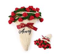 Manta Personalizada para Mujer con Nombre Manta con Ramo de Flores Tejida a Ganchillo Chal Regalo para Cumpleaños, Día de la Madre, San Valentín (Rosa roja)